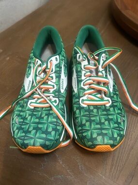 Brooks Women’s St. Patrick’s  Green Patterned Athletic Sneakers with Orange Trim